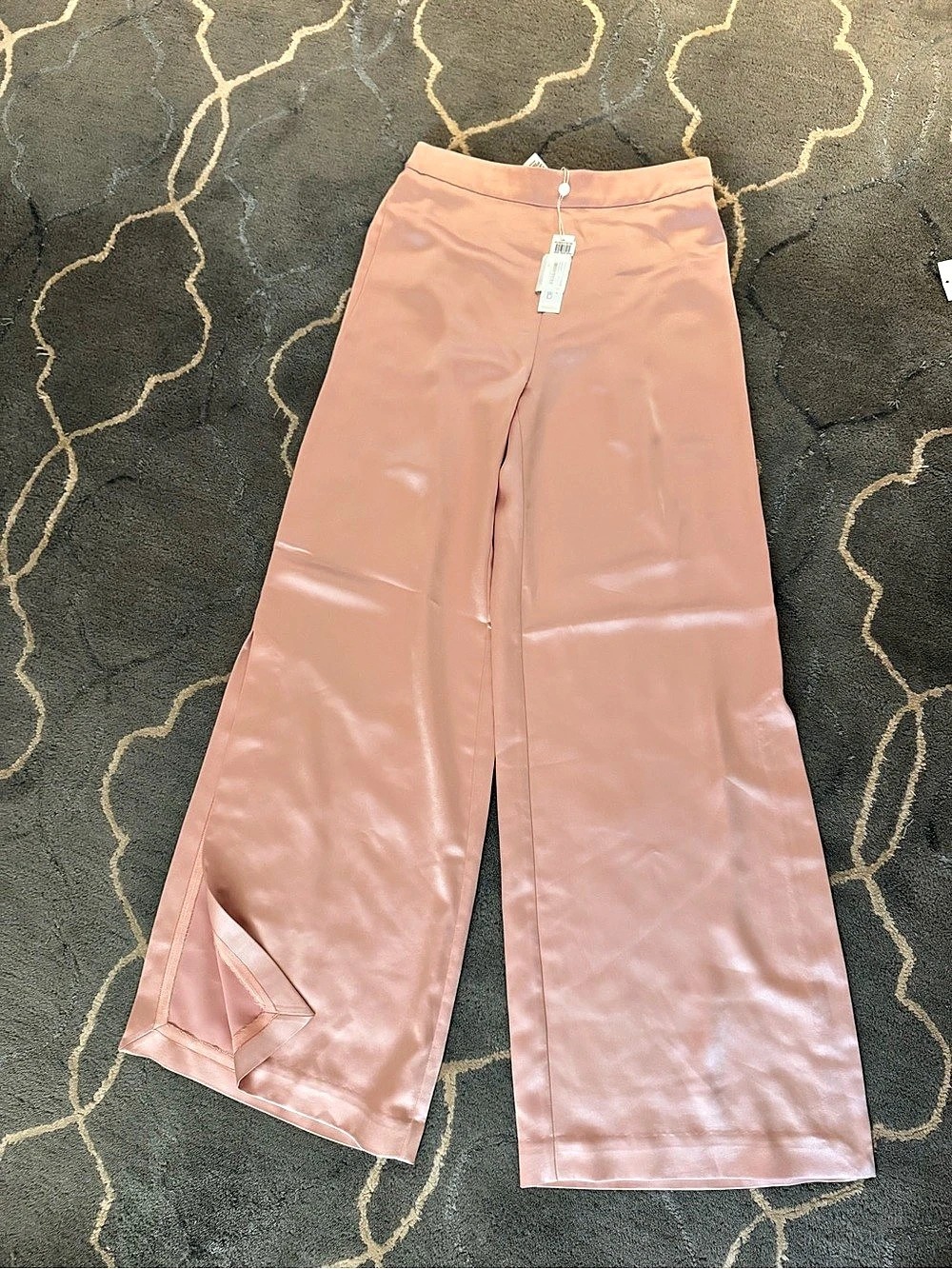 Trina Turk Sunset Satin Wide-Leg Pants with Split Hem Pink
